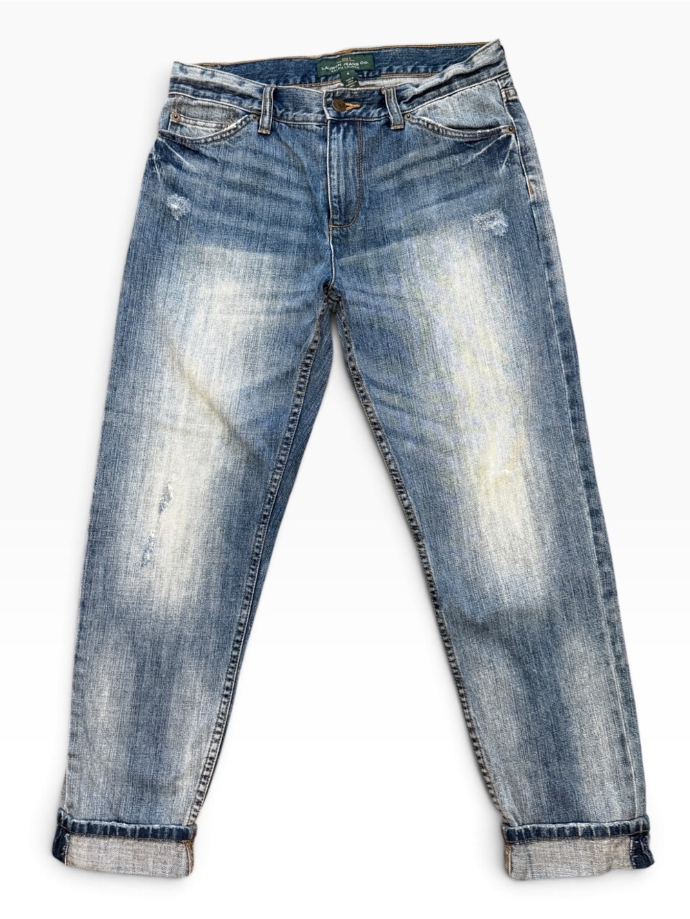 Ralph Lauren Women’s Light Blue Washed Distressed Relaxed Cropped Jeans